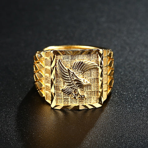 Image of Punk Rock Eagle Men &#39;s Ring Luxury Gold Color Resizable To 7-11 Finger Jewelry Never Fade-FrenzyAfricanFashion.com