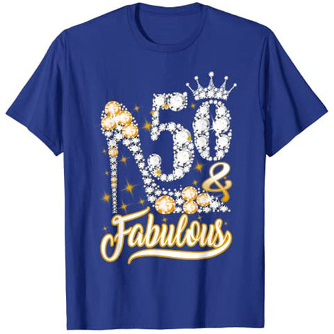 Image of Fabulous 50 Years Old 50th Birthday Diamond Crown Shoes T-Shirt Graphic Tee Tops Woman T Shirts-FrenzyAfricanFashion.com