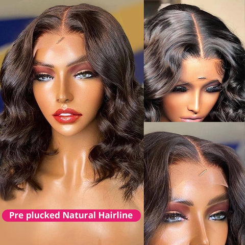 Image of Dillon Short Bob Human Hair pre-plucked body waves and middle part lace wigs.-FrenzyAfricanFashion.com