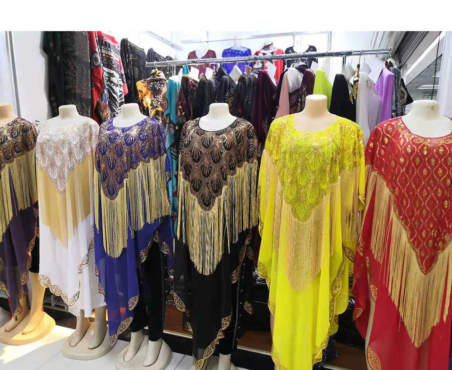 Women Clothing Dashiki Tassel Sequins Loose Dress Free Size-FrenzyAfricanFashion.com
