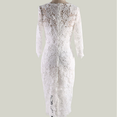 Image of Fashion Designer White Lace Party dress Women Sexy Long Sleeve Lace Crochet Hollow Out Slim Bodycon Dress-FrenzyAfricanFashion.com