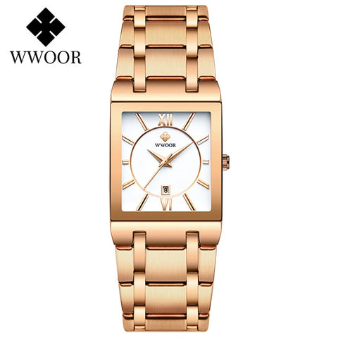 Image of Luxury Square Dress Black Gold Quartz Wrist Watch Stainless Steel Waterproof Women Watch-FrenzyAfricanFashion.com