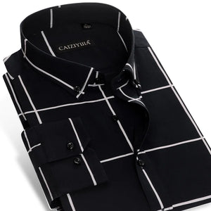 Men's Non-iron Long-Sleeve Buffalo Plaid Shirt Without Pocket Button Down Collar Casual Standard-fit Gingham 100% Cotton Shirts-FrenzyAfricanFashion.com