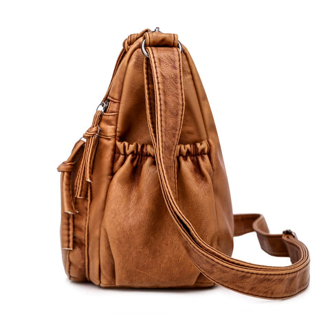Image of Vintage Women Shoulder Bag Pu Leather Crossbody Bag Soft Women Purse Multi-pockets Messenger Bag Designer Flap Bag Lady Handbag-FrenzyAfricanFashion.com