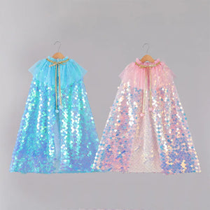 Girls Little Mermaid Cloak Children Cloak Kids Shiny Bright Party Costume Girl Dress up-FrenzyAfricanFashion.com