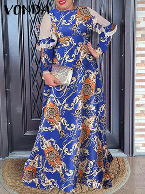 Women's Summer Dress Long Sleeve Printed Casual Party Robe-FrenzyAfricanFashion.com