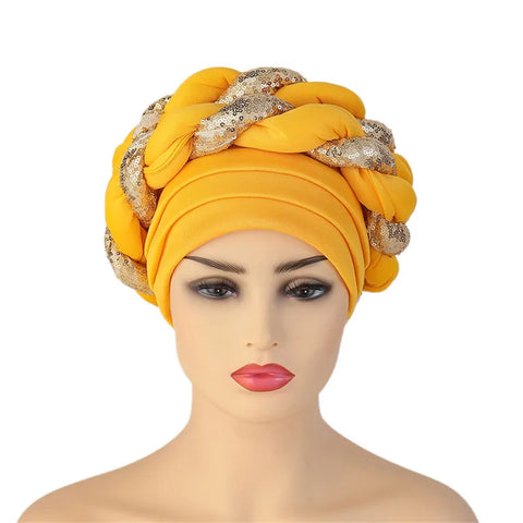Image of Sequins Braid Turban Cap for women African autogele Headtie-FrenzyAfricanFashion.com