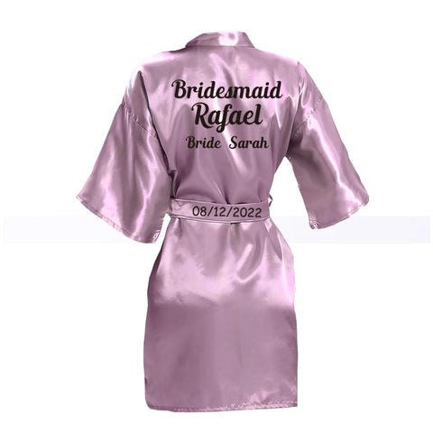 Image of Customized Logo Wedding Bathrobe Faux Silk Bridal Robe Bride Bridesmaid Wedding Robes Woman Bachelorette Hen Party-FrenzyAfricanFashion.com