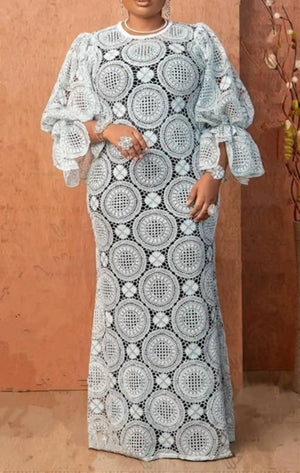 White African Elegant Dresses for Women Elegant Hollow Out 2023 New Muslim Fashion Abayas Dashiki Robe Kaftan Long Maxi Dress-FrenzyAfricanFashion.com