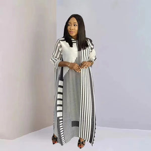 New Miyake Pleated Stripe Print Dress Fashion Relaxed Party Temperament Long Dress Spring Elegant Women's-FrenzyAfricanFashion.com
