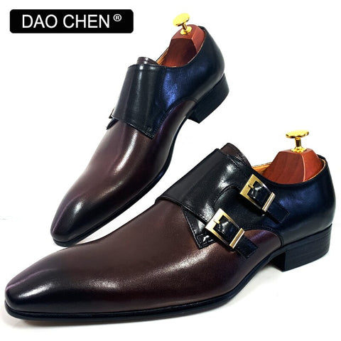 Image of DAOCHEN MEN'S LOAFERS DOUBLE MONK STRAP SHOES GENUINE LEATHER LUXURY MAN DRESS SHOES MIX COLORS OFFICE WEDDING MEN CASUAL SHOES-FrenzyAfricanFashion.com