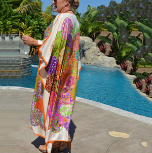 Bohemian Beach Dresses Maxi Tunic Floral Printed Kaftans for Women Summer Seaside Holiday Beachwear Bathing Suits