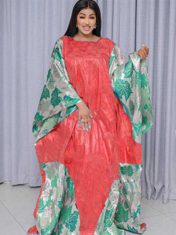 Image of Organza Brocade Bazin Riche Long Dresses Free Size Top Quality Bazin Riche Dashiki Robe For African Women Party Wedding Clothing-FrenzyAfricanFashion.com