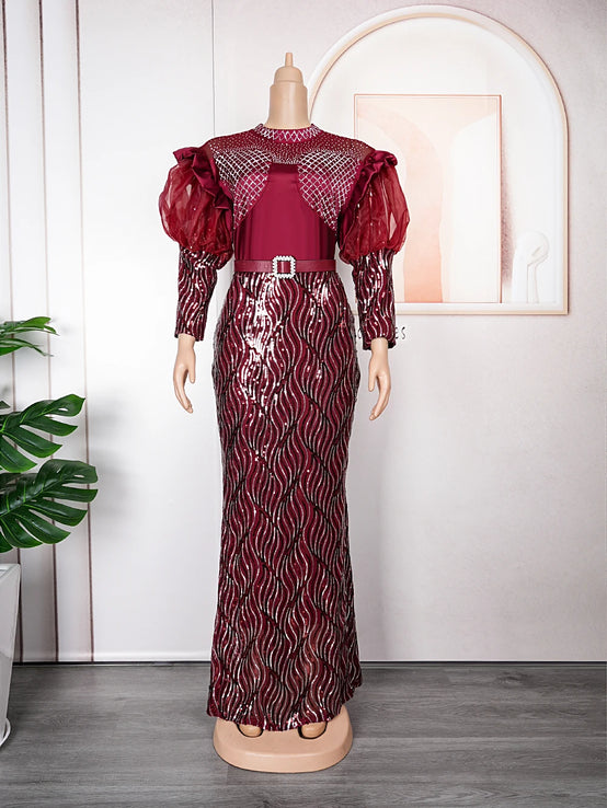 Ballow Puff Dress - Plus Size Luxury Sequin Evening Party Long Dresses-FrenzyAfricanFashion.com
