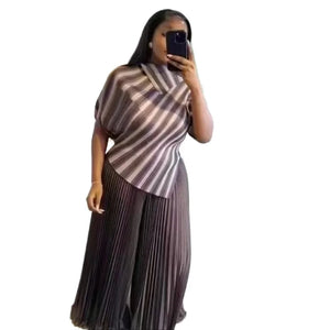 Pleated Women's Suit Big Swing Skirt Two Piece Suit-FrenzyAfricanFashion.com
