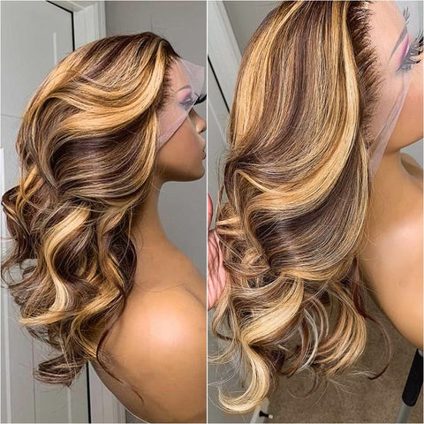 Image of Highlight Wig Human Hair Honey Blonde Body Wave Lace Front Wig 30 32 Inch Brazilian Hair Wigs For Women 13x4 Hd Lace Frontal Wig-FrenzyAfricanFashion.com