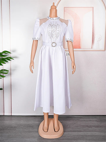 Image of Women Party Prom Evening Dresses Short Sleeve A-line Maxi Wedding Clothing-FrenzyAfricanFashion.com