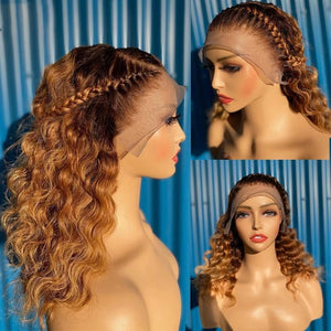 Soft 26''Long 180Density Preplucked Ombre Brown Kinky Curly Lace Front Wig With For Women BabyHair Heat Resistant SyntheticDaily