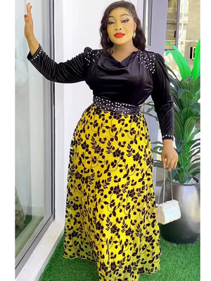 Elegant African Clothes for Women Dashiki Ankara Velvet Outfits Evening Gown Plus Size Lady Wedding Party Long Dresses 2024 New-FrenzyAfricanFashion.com