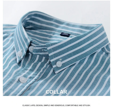 Image of Summer Shirt Men Cotton Solid Color Stripe Plaid Shirt Men Short Sleeve Casual Fitting Oxford Short Sleeve Shirts for Men Causal-FrenzyAfricanFashion.com