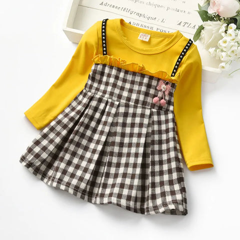 Image of Autumn baby girls rivet plaid long-sleeved dresses Toddler-FrenzyAfricanFashion.com