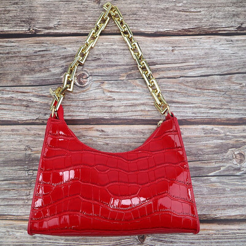 Image of Crocodile Pattern Zipper Handbags New Fashion Texture Embossed Lacquer Shoulder Bag Simple and Small Square Bags for Women 2022-FrenzyAfricanFashion.com