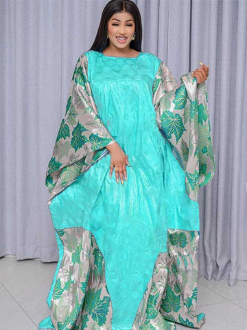 Image of Organza Brocade Bazin Riche Long Dresses Free Size Top Quality Bazin Riche Dashiki Robe For African Women Party Wedding Clothing-FrenzyAfricanFashion.com