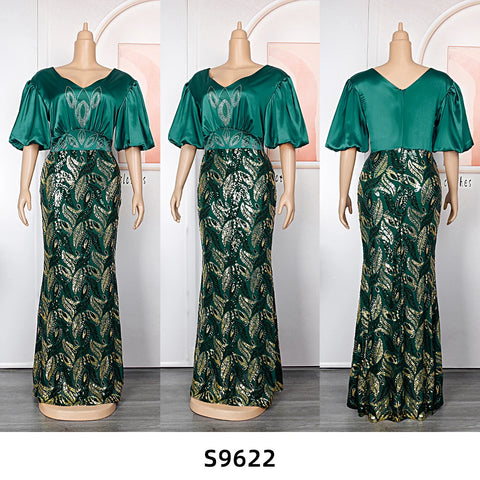 Image of Plus Size Dresses Women Luxury Satin Sequin Maxi Party Evening Dress-FrenzyAfricanFashion.com