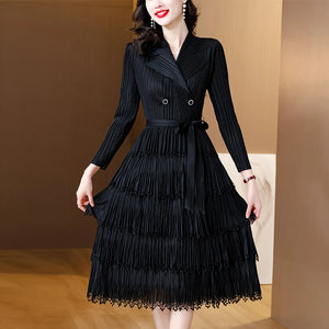 Women's Pleated Dress Fringe Panel Dress Autumn Loose Fit Long Dress-FrenzyAfricanFashion.com