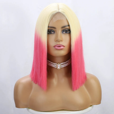 Image of Ombre Red Bob Wig for Women Short Straight Middle Part Wigs Cosplay Party Synthetic Heat Resistant Fake Hair Shoulder Length Wig-FrenzyAfricanFashion.com