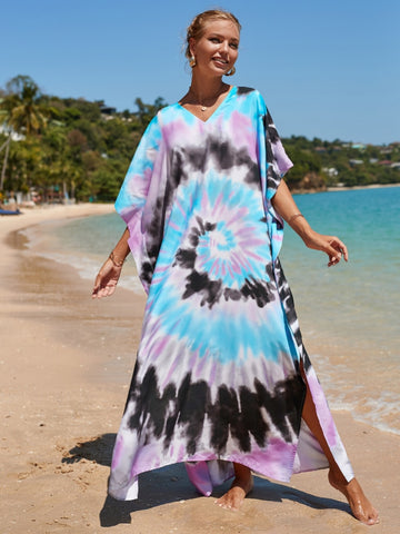 Image of Kaftan Dresses Women Bohemian Maxi Tie Dye Rayon Summer Holiday Bathing Suits-FrenzyAfricanFashion.com