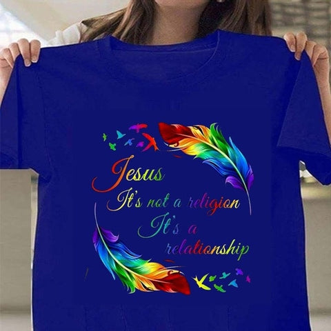 Image of Jesus Is Not A Religion It's A Relationship Print Women T Shirt Short Sleeve O Neck Loose Women Tshirt Ladies Tee Shirt Tops-FrenzyAfricanFashion.com