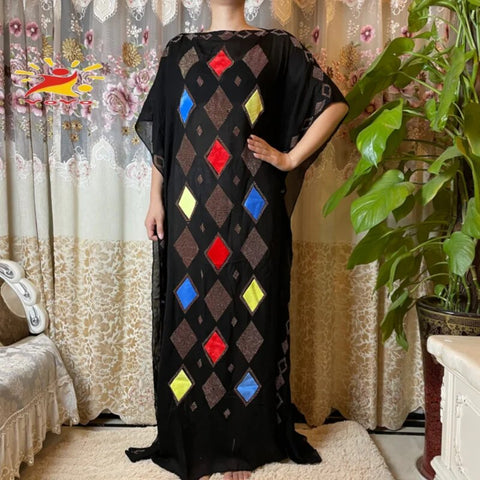 Image of Women Abaya African Embroidery Flower Dress With Scarf-FrenzyAfricanFashion.com