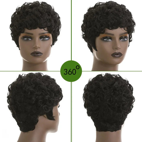 Image of Pixie Wigs for Women, Short Black & Curly-FrenzyAfricanFashion.com