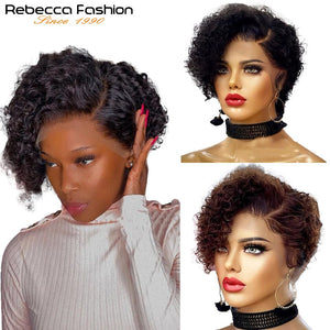 Short Bob Wig Pixie Cut Wig Curly Human Hair 13x1 Lace Front-FrenzyAfricanFashion.com