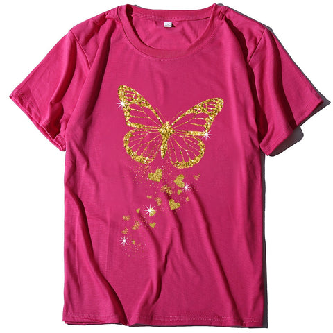 Image of Golden Butterfly Print Women T Shirt Short Sleeve O Neck Loose Women Tshirt Ladies Tee Shirt Tops Cloth-FrenzyAfricanFashion.com