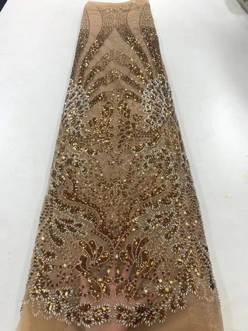Image of Luxurious Sequence Lace Fabrics With Sequins Beaded-FrenzyAfricanFashion.com