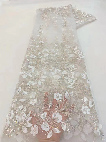 Image of 5 Yards Luxury African Sequins wedding Lace With Beads-FrenzyAfricanFashion.com
