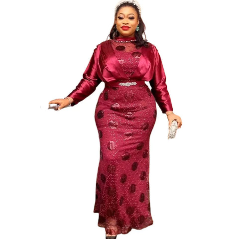 Image of Women Plus Size Satin Evening Dresses Luxury Sequin Gown Bodycon Mermaid-FrenzyAfricanFashion.com