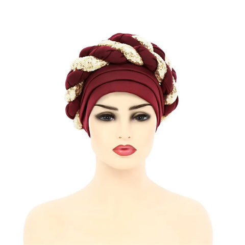 Image of Sequins Braid Turban Cap for women African autogele Headtie-FrenzyAfricanFashion.com