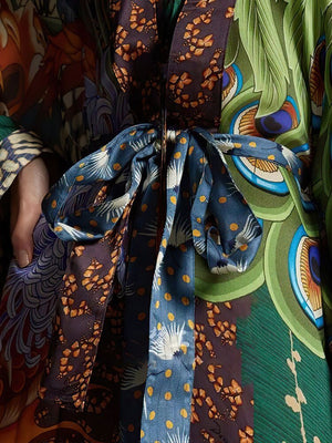 Autumn Bohemian Printed Belted Long Kimono Tunic Vintage Plus Size Clothes Women Batwing Sleeve Maxi Dresses