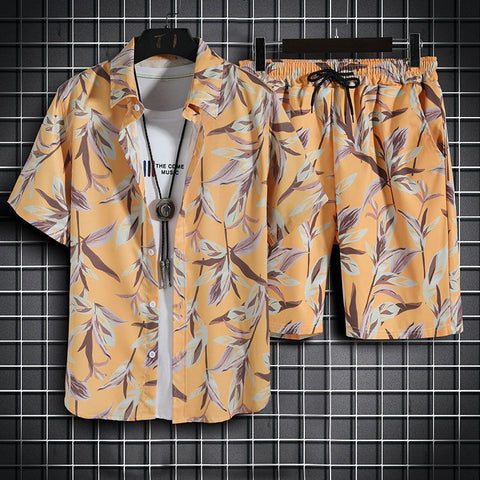 Image of Beach Clothes For Men 2 Piece Set Quick Dry Hawaiian Shirt and Shorts Set Men Fashion Clothing Printing Casual Outfits Summer-FrenzyAfricanFashion.com