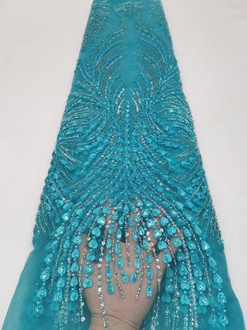 Image of High Quality African Nigerian Tulle Lace Fabric With Sequins Embroidery 5 Yards-FrenzyAfricanFashion.com