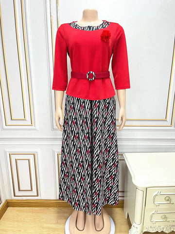Image of Office Lady Outfits Yellow Red Dress-FrenzyAfricanFashion.com