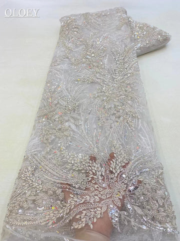 Image of Fashion French Mesh Embroidery Beaded Lace Fabric African Nigerian Sequins Lace For Wedding Dress-FrenzyAfricanFashion.com