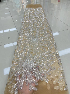 Royal Blue Luxury Sequin Lace Fabric African High Quality Beaded Tulle Fabric For Bride Dress Sewing