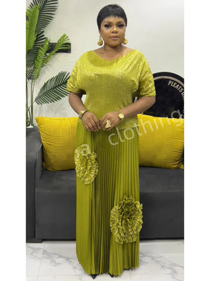 Gradient Women Pleated 2 Pieces Set Batwing Sleeves Irregular Hem