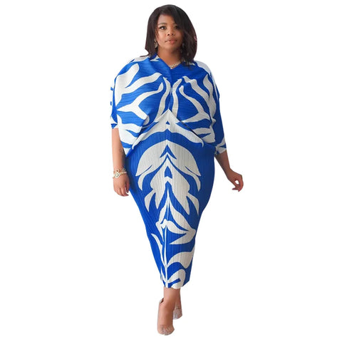 Image of Women Pleated Batwing Long Sleeve V-neck Slim Maxi Long Dress Ruched Dresses-FrenzyAfricanFashion.com