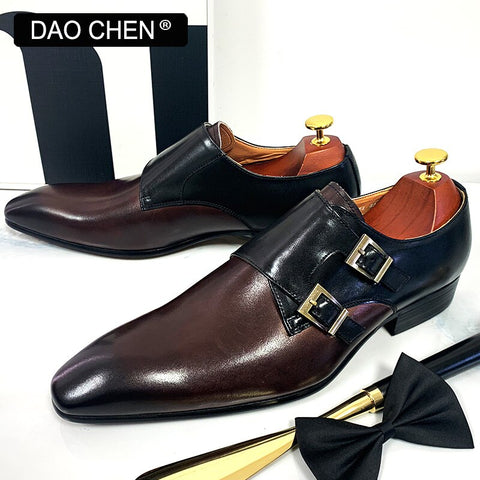 Image of DAOCHEN MEN'S LOAFERS DOUBLE MONK STRAP SHOES GENUINE LEATHER LUXURY MAN DRESS SHOES MIX COLORS OFFICE WEDDING MEN CASUAL SHOES-FrenzyAfricanFashion.com