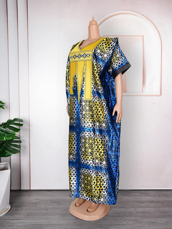 African Dresses For Women Traditional Embroidery Bazin Dress-FrenzyAfricanFashion.com